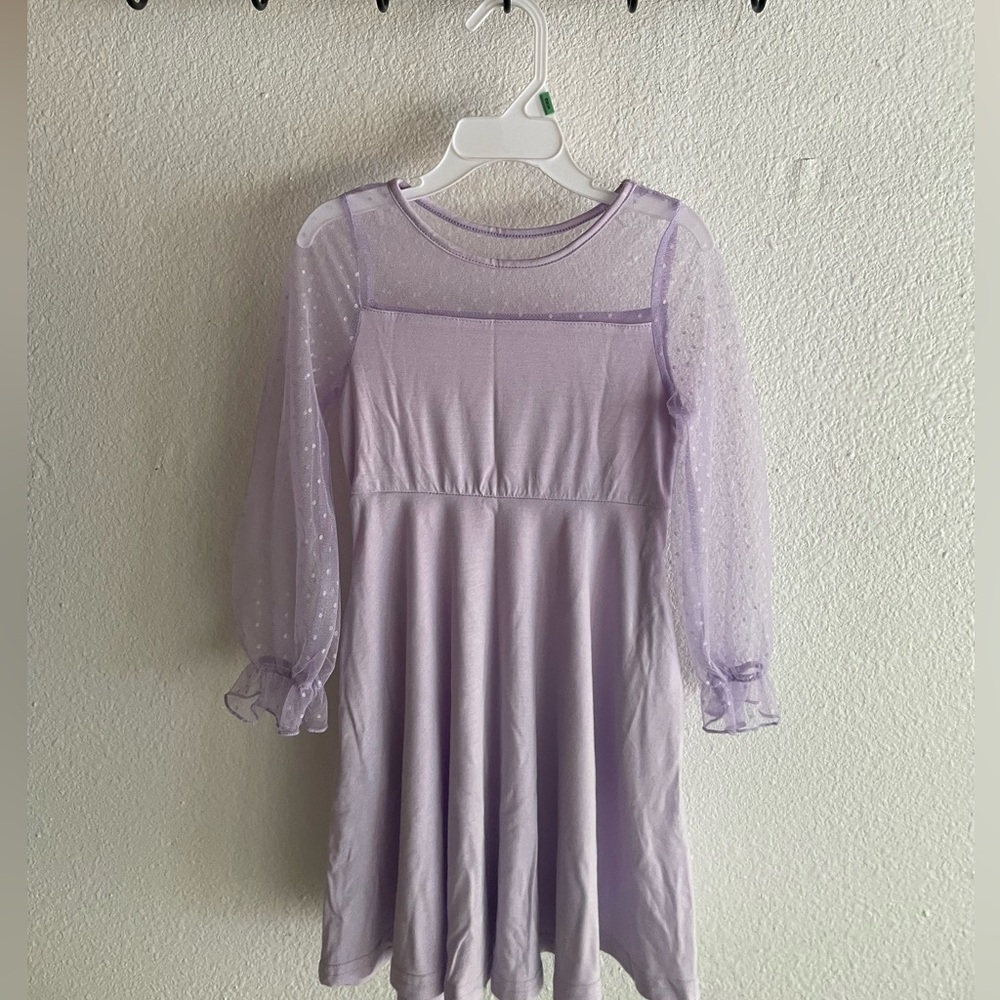 Girls Lilac Mesh Sleeve Dress